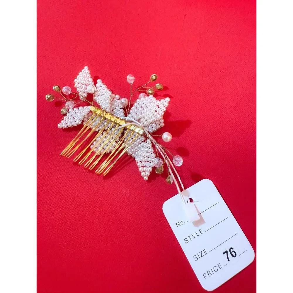 2.5x4”  Bridal hair comb White Beads Floral hair Decorative Hair Accessories